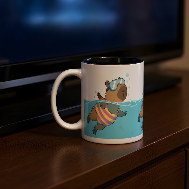 2 Couleurs Tasse Capybara Nageur | Café à thème de natation m (Créateur téléchargé)