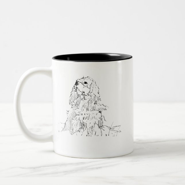 2 Couleurs Tasse Cavalier King Charles Spaniel, Encre Minimal (Gauche)