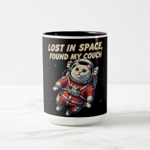 2 Couleurs Tasse Chat Astronaute Drôle : Perdu dans l'Espace