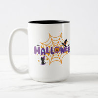 Tasse Chat Noir et Toile d'Araignée Halloween Effr