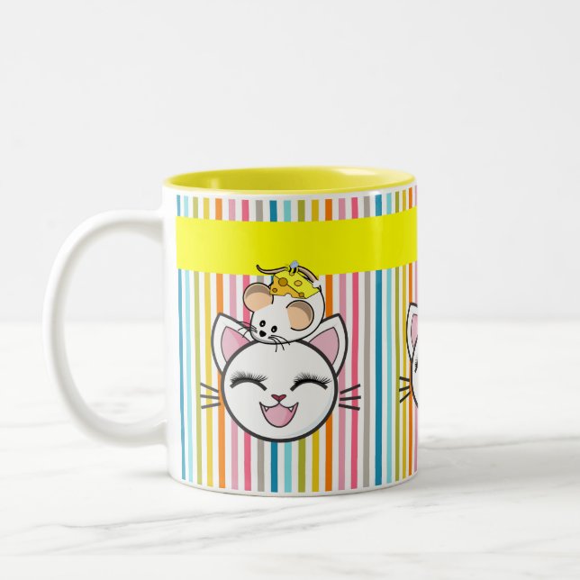 2 Couleurs Tasse Chat Souris Fromage Rayure (Gauche)