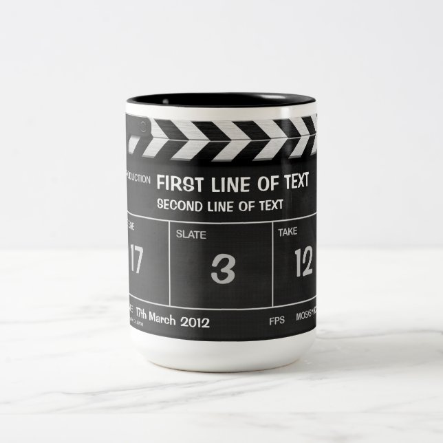 2 Couleurs Tasse CLASSIQUE de CLAQUETTE avec votre texte (Centre)