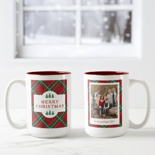 2 Couleurs Tasse classique de Noël rouge à carreaux et arbre