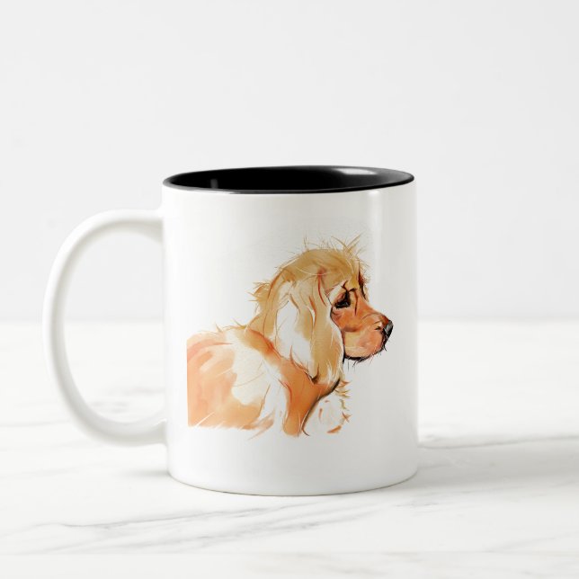 2 Couleurs Tasse Cocker Spaniel, Maman Chien Café Aquarelle (Gauche)