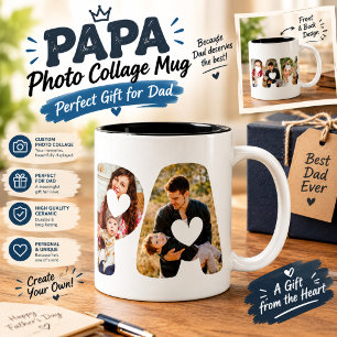 2 Couleurs Tasse Collage Photo PAPA - Cadeau Parfait pour Pap