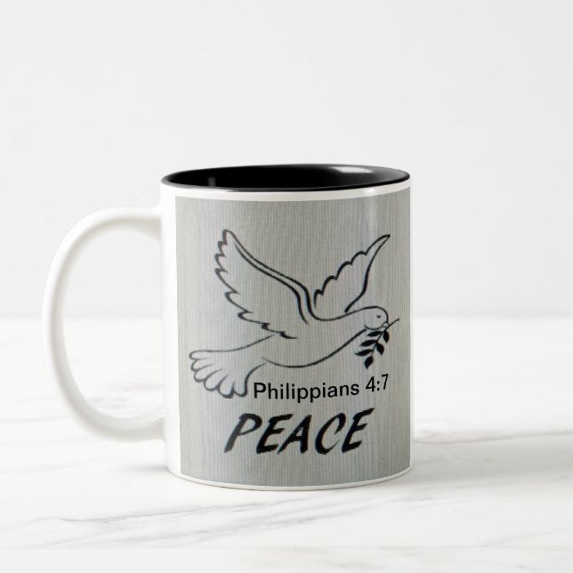 2 Couleurs Tasse Colombe de la Paix avec Écriture (Gauche)