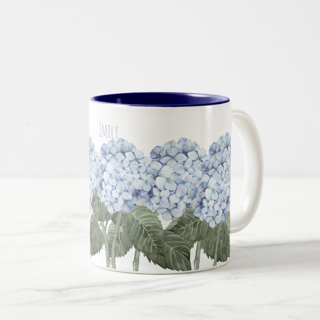 2 Couleurs Tasse Contraste Fleurs Bleues d'Hortensia (Devant droit)