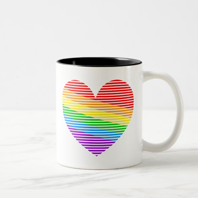 2 Couleurs Tasse Corey Tiger 80s Rainbow Stripe Heart (Droit)