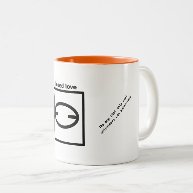 2 Couleurs Tasse - course d'orientation - j'ai besoin d'amour (Devant droit)