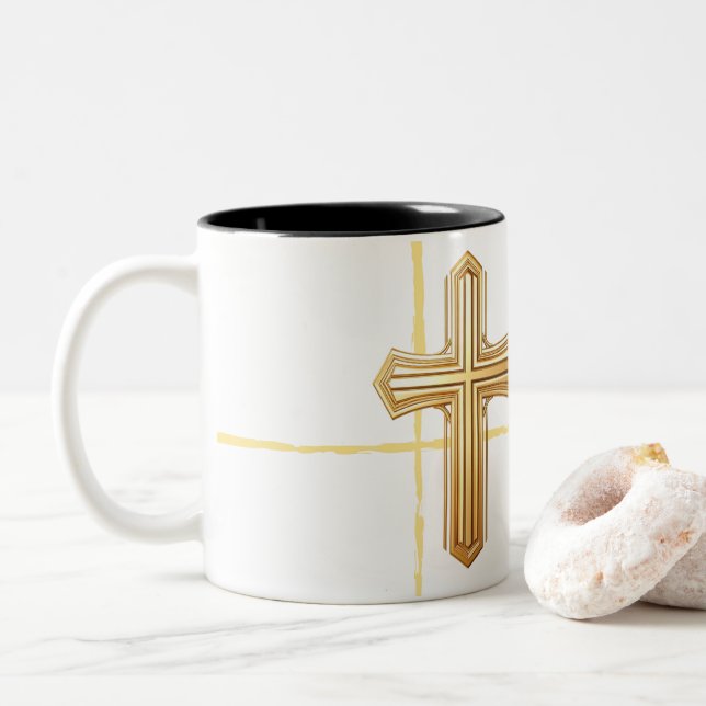 2 Couleurs Tasse Croix Dorée (Avec donut)