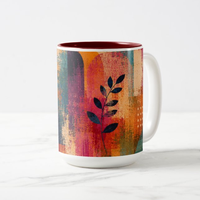 2 Couleurs Tasse d'accent botanique abstrait (Devant droit)
