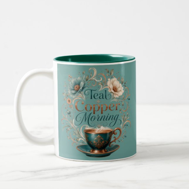 2 Couleurs Tasse d'accent de matin en cuivre sarcelle (Gauche)