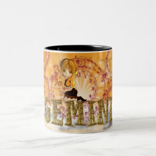 2 Couleurs Tasse d'anniversaire de Gémeaux avec le tarte de