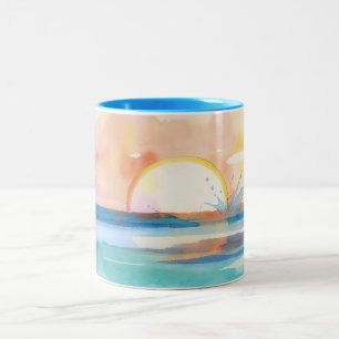 2 Couleurs Tasse d'art Coucher de Soleil Tropical Océan Splas