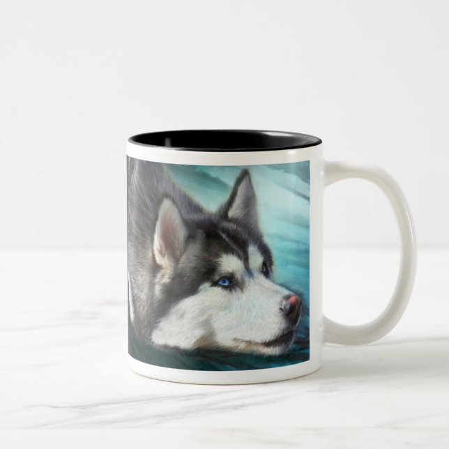 2 Couleurs Tasse d'art de chien de traîneau sibérien (Droit)