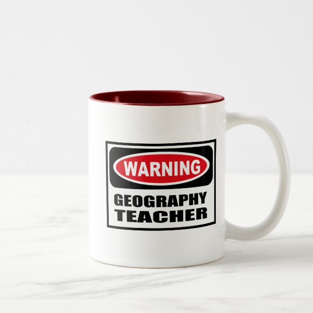 2 Couleurs Tasse d'avertissement de PROFESSEUR de GÉOGRAPHIE (Droit)