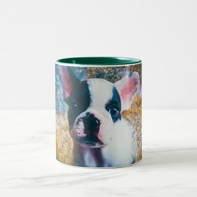 2 Couleurs Tasse de bouledogue français avec le vert (Centre)