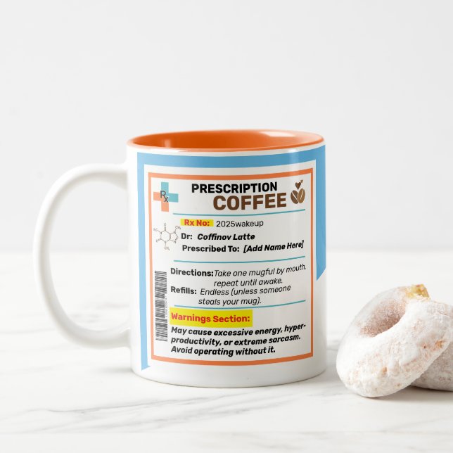 2 Couleurs Tasse de café à prescription drôle personnalisée  (Avec donut)