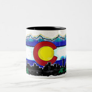 2 Couleurs Tasse de café artistique d'horizon de Denver de