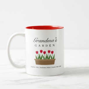 2 Couleurs Tasse de café aux tulipes rouges du jardin de gran