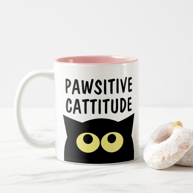2 Couleurs Tasse de café avec dessin animé de chat drôle et C (Avec donut)