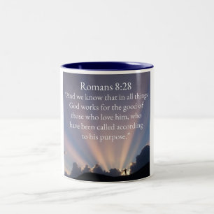 2 Couleurs Tasse de café avec le verset biblique Romains 8:28