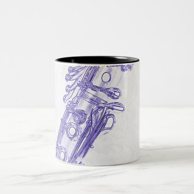 2 Couleurs Tasse de café bleue de dessin de clarinette (Centre)