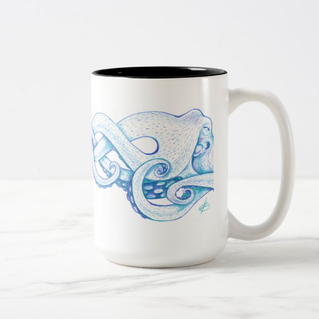 2 Couleurs Tasse de café bleue de poulpe (Droit)
