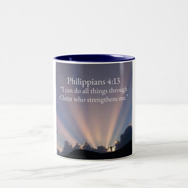 2 Couleurs Tasse de café chrétienne Philippiens 4:13 (Centre)