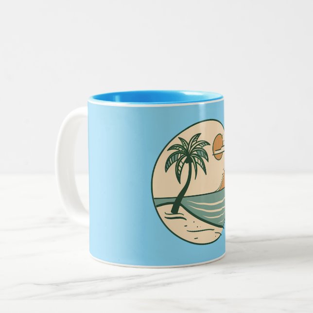 2 Couleurs Tasse de café Coucher de soleil sur une plage trop (Devant gauche)