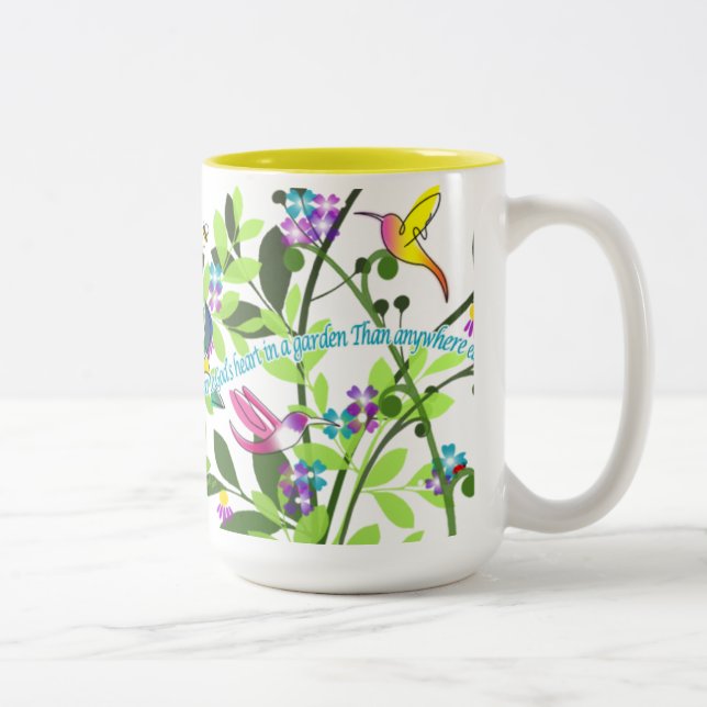 2 Couleurs Tasse de café de colibri jaune de 15 onces (Droit)