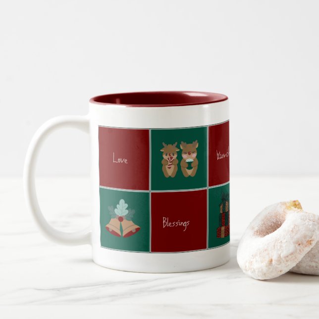 2 Couleurs Tasse de café de Noël joyeuse et lumineuse (Avec donut)