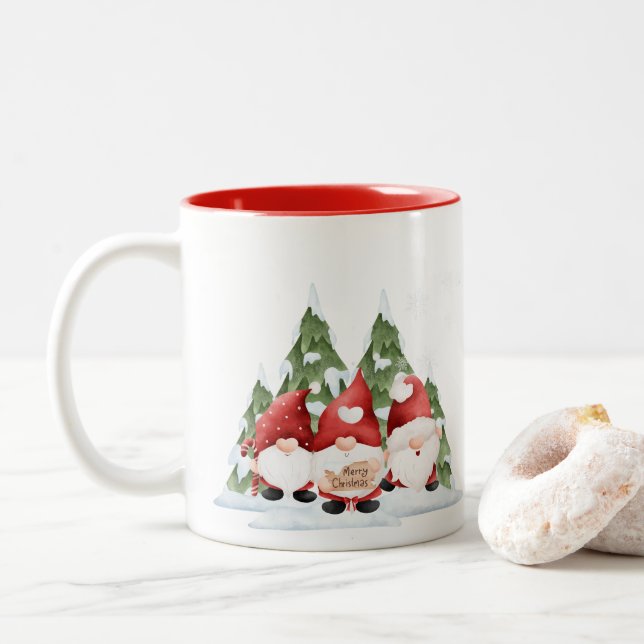2 Couleurs Tasse de café de Noël Trois Gnome (Avec donut)