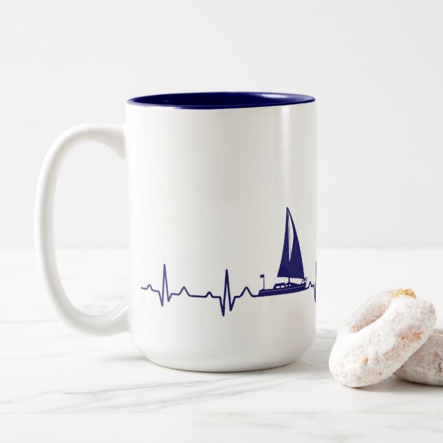 2 Couleurs Tasse de café d'impulsion de bateau de bleu marine (Avec donut)