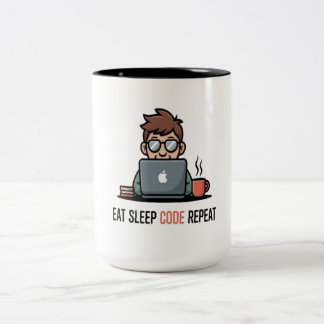 2 Couleurs Tasse de café drôle 'Manger Dormir Code Répéter' p