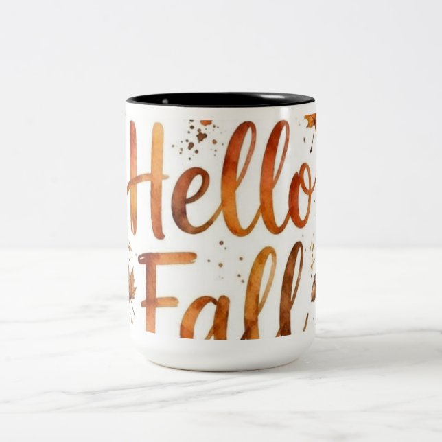 2 Couleurs Tasse de café en typographie Rustique Hello Fall (Centre)