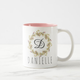 2 Couleurs Tasse de café florale de monogramme de guirlande