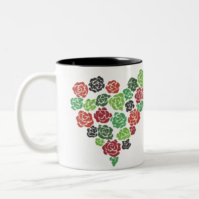 2 Couleurs Tasse de café florale de roses verts et rouges (Gauche)
