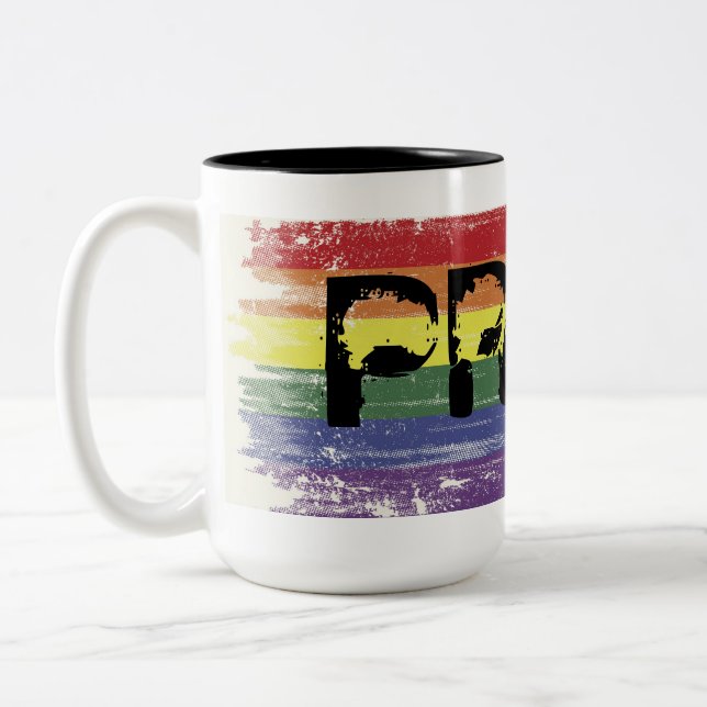 2 Couleurs Tasse de café grunge d'arc-en-ciel - FIERTÉ (Gauche)