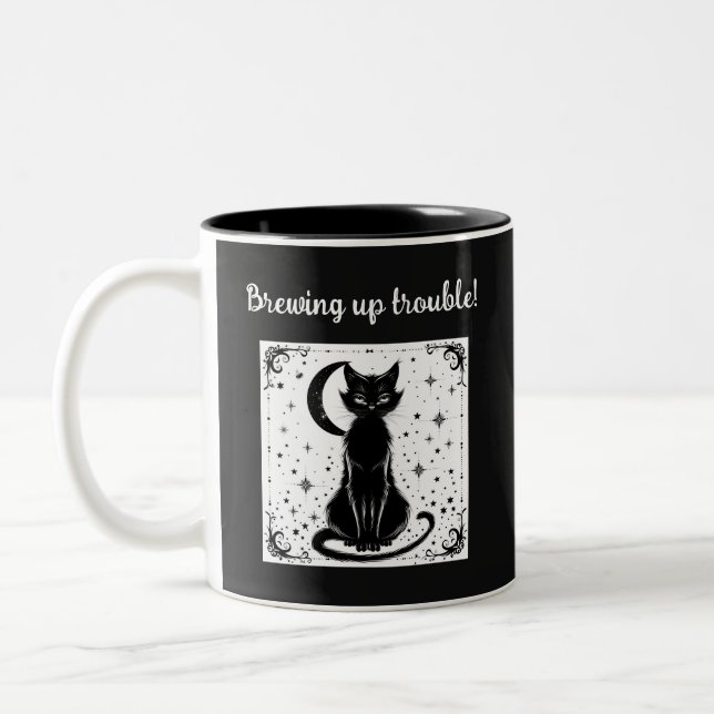 2 Couleurs Tasse de café Halloween Black Cat Faisant Bouillon (Gauche)
