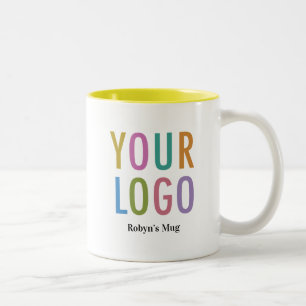 2 Couleurs Tasse de café intérieure jaune Logo et nom de l'en