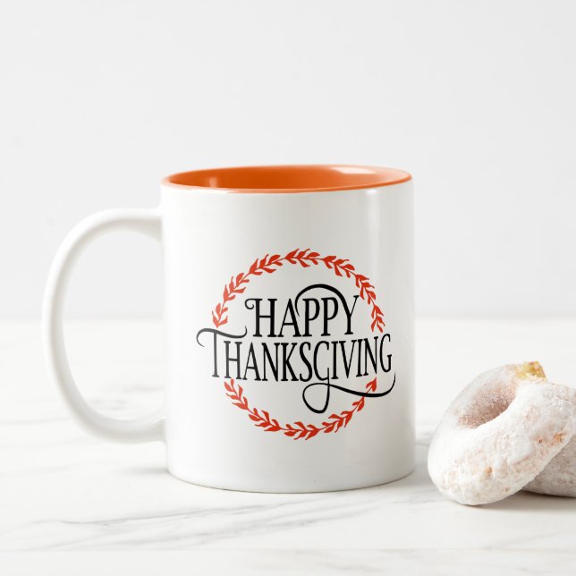 2 Couleurs Tasse de café Joyeux Thanksgiving (Avec donut)