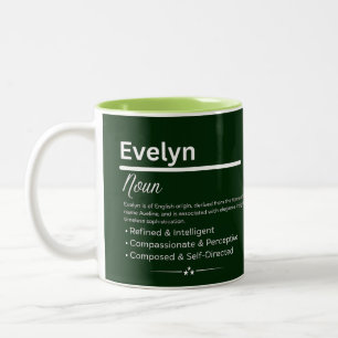 2 Couleurs Tasse de café personnalisée au nom d'Evelyn signif
