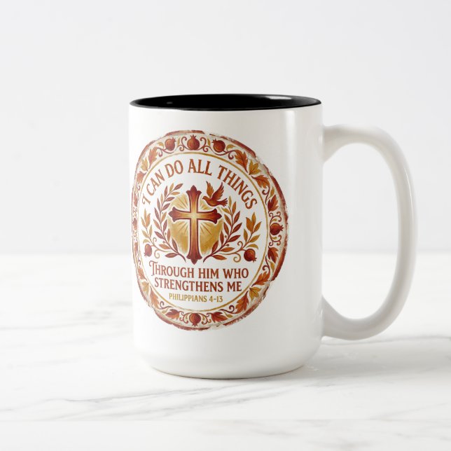 2 Couleurs Tasse de café Philippiens 4:13 Verset de la Bible  (Droit)