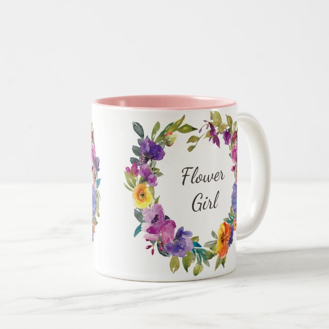 2 Couleurs tasse de café pourpre rose florale de demoiselle (Devant droit)