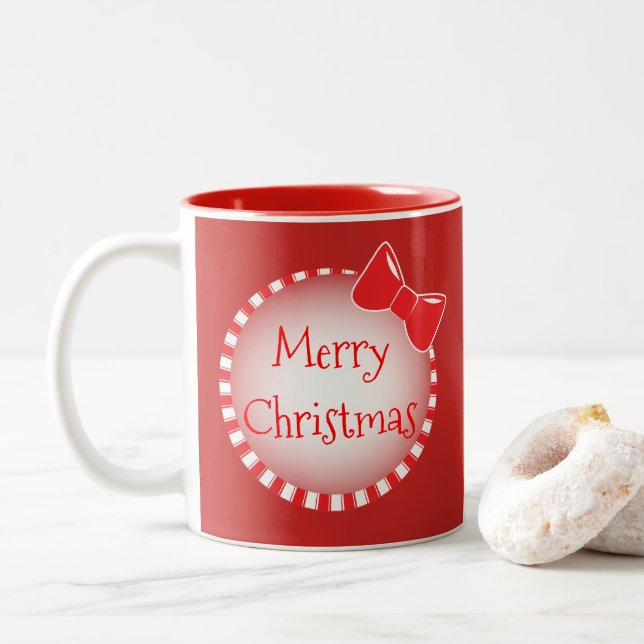 2 Couleurs Tasse de café rouge de photo du Joyeux Noël | (Avec donut)