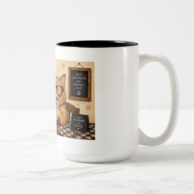 2 Couleurs Tasse de chat de café drôle (Droit)