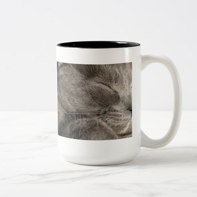 2 Couleurs Tasse de chat gris dormant (Droit)