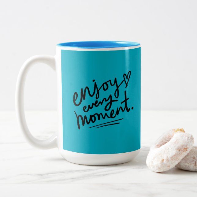 2 Couleurs Tasse de citation motivationnelle simple bleu noir (Avec donut)