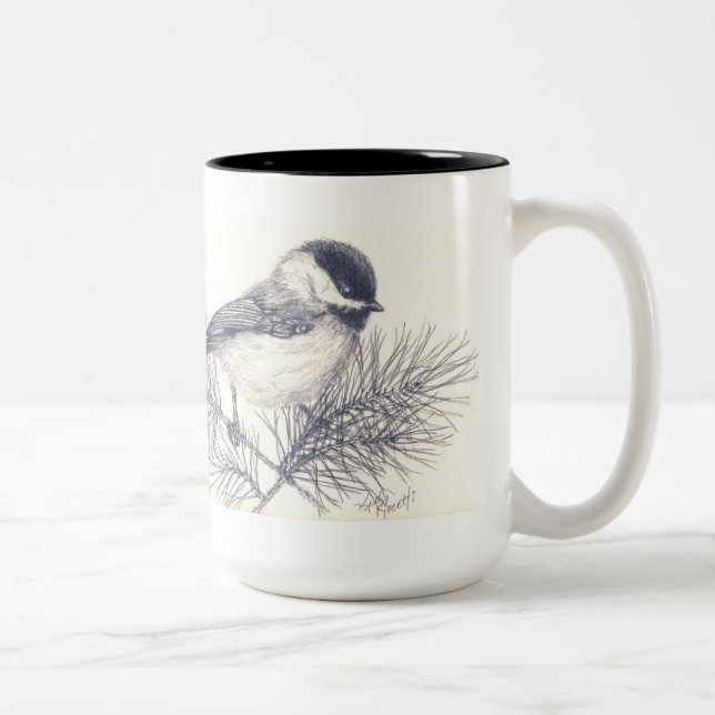 2 Couleurs Tasse de Coffe de croquis de crayon de Chickadee (Droit)